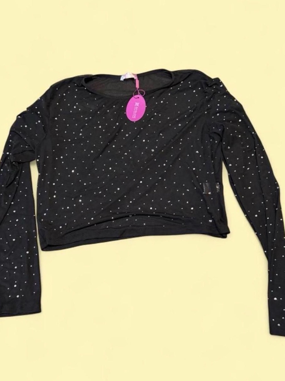 Black Cropped Long-Sleeve Top with Sparkle Dot Accents